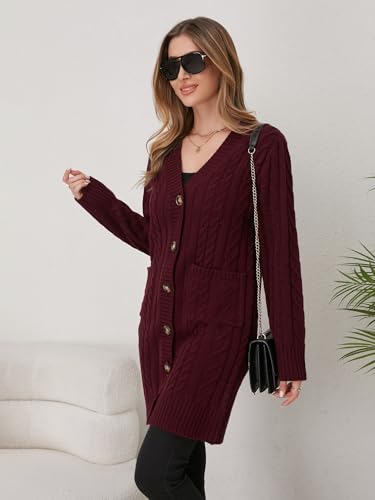 Image of Womens Cardigan Sweaters Cable Knit Sweater 2026 Fall Winter Chunky Open Front Button Down Coats with Pockets