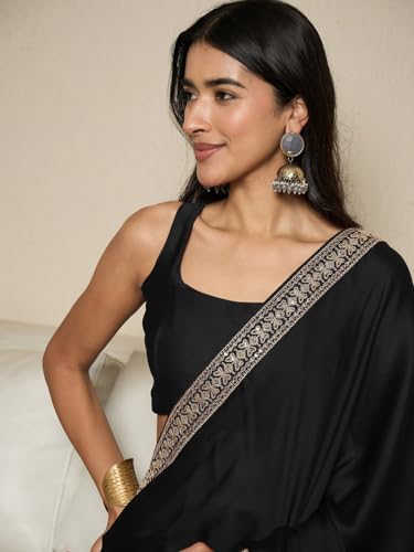 Image of AKHILAM Women's Satin Solid Ready To Wear one Minute Saree with Unstitched Blouse Piece