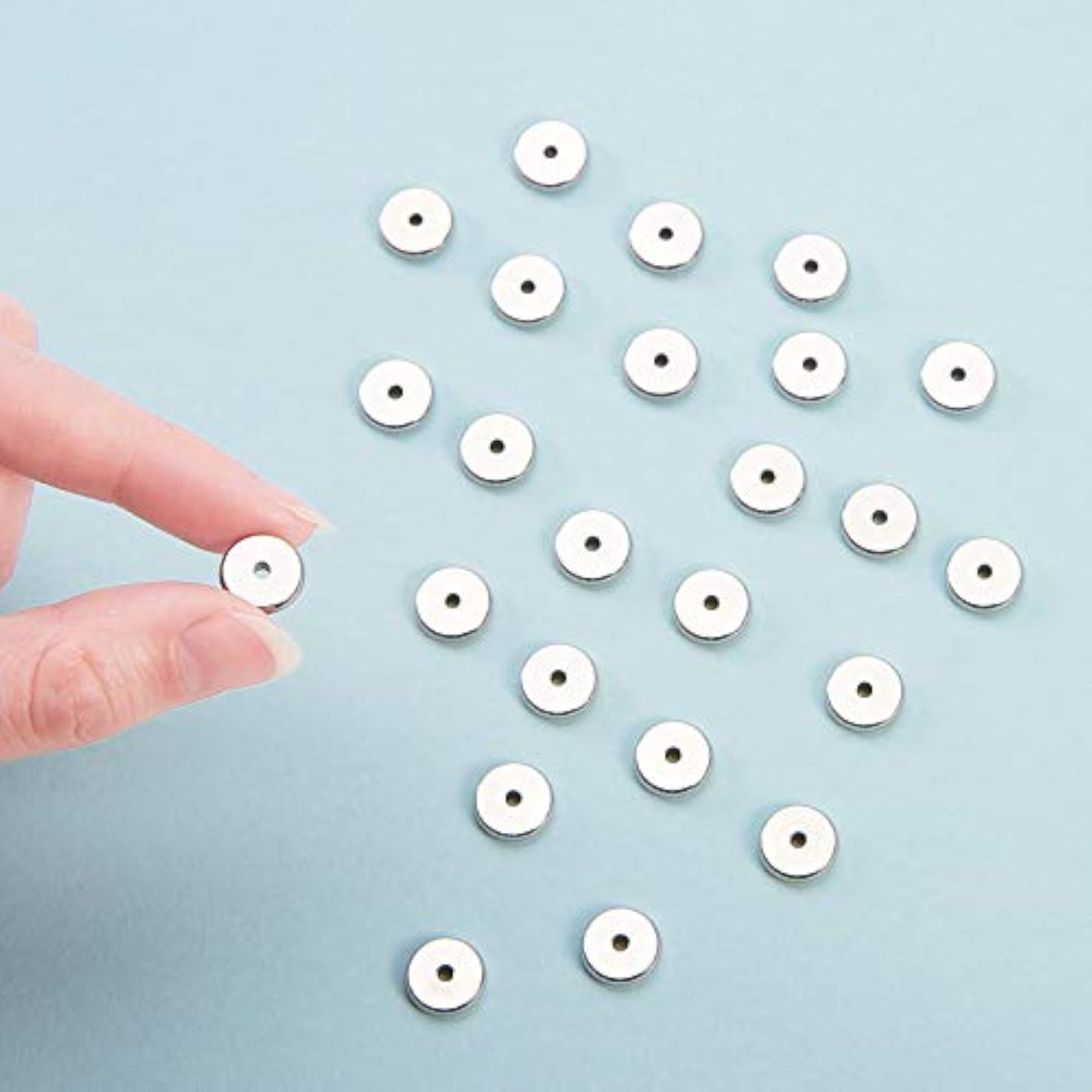 50 Pcs 304 Stainless Steel Flat Round Bead Spacers for Jewelry Making