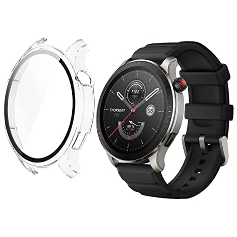 HOMTERN Case Compatible with AMAZFIT GTR 4,Crystal Clear Hard PC Case with Tempered Glass Screen Protect Film Full Cover Shell Shockproof Scratch-Proof Screen Protector Cases Cover
