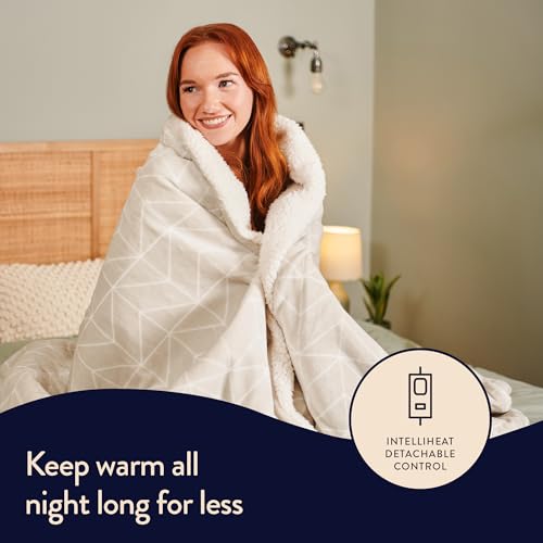 Dreamland Nap Time Heated Electric Blanket – Ultra Soft Velvet Sherpa with 6 Heat Settings, Fast 5-Minute Preheat, Intelliheat Auto Timer, Machine Washable, Large Size 180 x 135 cm – Geometric Grey - Image 3