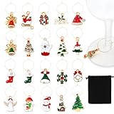 Exnzimxs 20 Pcs Christmas Wine Glass Charms for Stem Glasses, Wine Glass Markers Drink Markers Set Wines Tasting Party Supplies, Drink Charms Identifiers for Winter Holiday Christmas Party Supplies