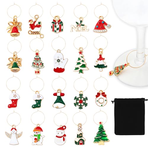 Exnzimxs 20 Pcs Christmas Wine Glass Charms Set