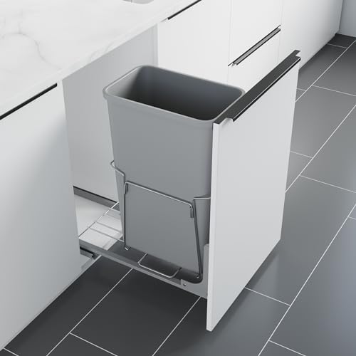 Image of Dowell B15 Aluminum Base Wastebasket Pullout with Door Mount and 50Qt /13Gal Plastic Bin (4012 0115+50)