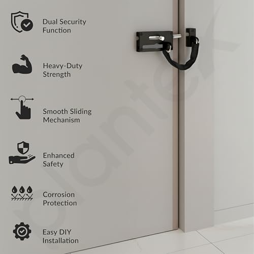 Image of Plantex Door Chain with Baby Latch /Door Chain Lock for Main Door /Latch Lock for Door /Heavy Duty Door Safety Guard Lock for Home, Hotel & Office Security - Pack of 1 (DTK-294-Black)