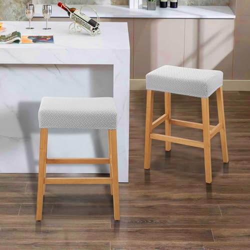 Image of YISUN Stool Covers Rectangle - 2 Pack Stretch Waterproof Saddle Seat Cover Counter Bar Stools Bar Chairs Covers Kitchen Island Chairs Cushion Protector