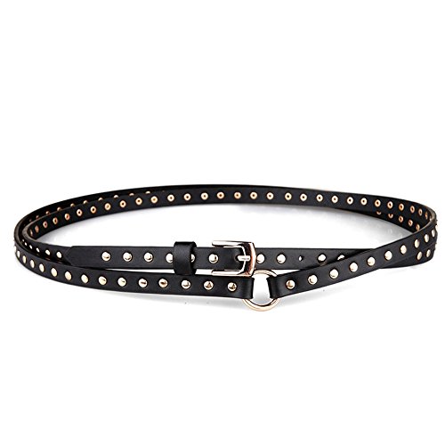 Women's Fashion Black Double Punk Thin Studded Genuine Leather Jean Belt, Genuine Leather belts, for Workwear3