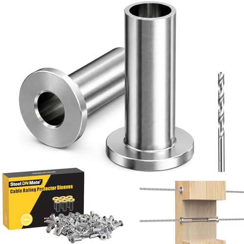 Image of Steel DN Mate 200 Pack Stainless Steel Protector Sleeves for 1 /8 inch 5 /32 inch or 3 /16 inch Cable Railing, Cable Protector Sleeves for Cable Railing System,T316 Cable Railing Hardware with a Drill Bit, DK201