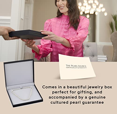 The Pearl Source White Freshwater Pearl Necklace For Women - Pearl Strand Necklace | 16" Length Pearl Necklace With Genuine Cultured Pearls, 7.0-7.5Mm #TOP3