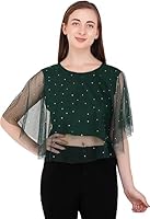 Trendy Women Stylish Ethnic Sequin Sheer net Short Cute Pearl Embellished Glitter Fancy Party Crop Cape Sleeveless Plus Size Ladies Tops Blouses for Skirts Lehenga