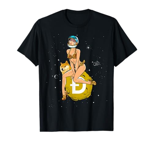 Cryptocurrency Pin-up Girl Hodling Dogecoin Doge Crypto Moon Camiseta