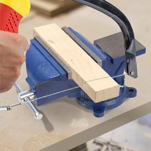 6\" Heavy Duty Bench Vise, Pipe Vise Bench Vices with Anvil Swivel Table Top Clamp Locking Base, Double Swivel Rotating Vise Head& Body Rotates 360°-Blue