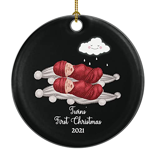 Twins First Christmas Ceramic Porcelain Ornament Our 1st Babies Boy Girl Newborn Watercolor New Baby Mommy Daddy Mom Dad