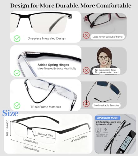 Image of 4 Packs Blue Light Reading Glasses 3x Men Womens UV Blocker Computer Readers Blocking Glare Magnification 1.0 1.25 1.5 1.75 2.0 2.25 2.5 2.75 3.0 3.5 4.0