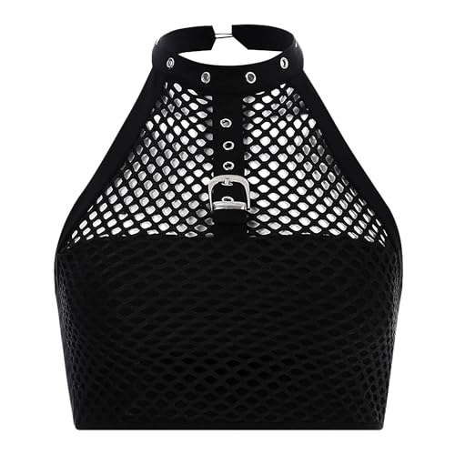 jascaela Women's Sexy Fishnet Choker Buckle Halter Crop Tank Top Backless Punk Cami Bandeau Clubwear for Rave Party3