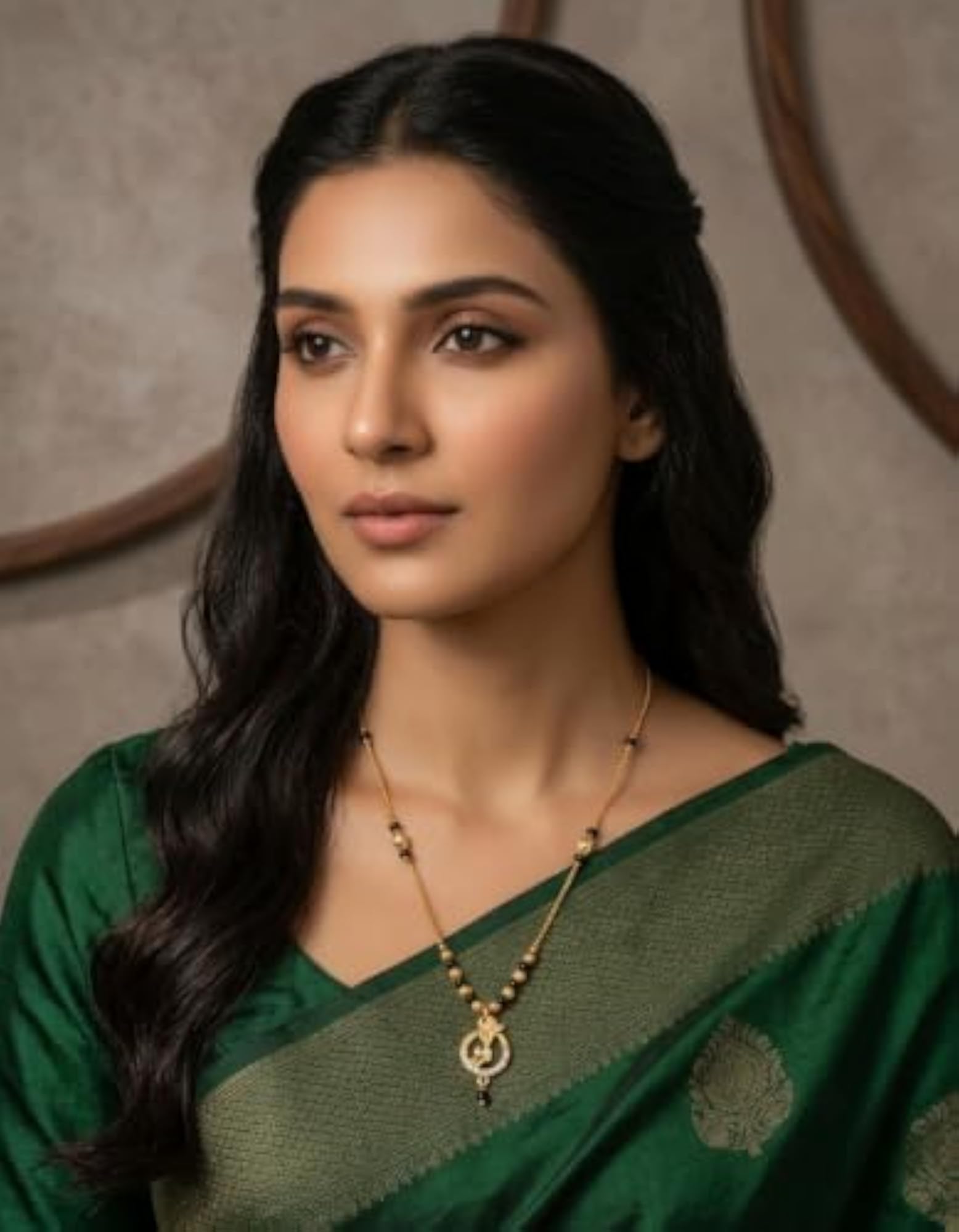 Women's Gold Plated Designer Mangalsutra Necklace with Black Beads