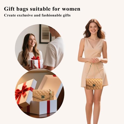 Image of Quilted Leather Crossbody Bags for Women Trendy Ladies Shoulder Purse Satchel HandBag with Chain Strap
