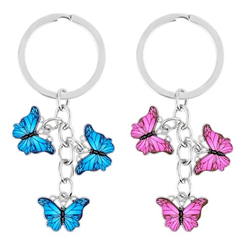 Image of 2Pcs Butterfly Keyrings For Women, Cute Keychain Girly Butterfly Keyring For Girls, Metal Key Ring Small Gift for Key Bag Purse Accessories(Pink Blue)