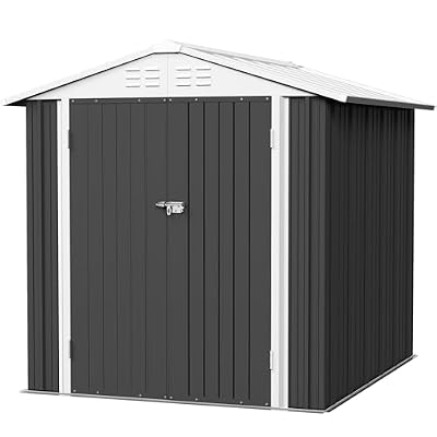 Flamaker 6x8 FT Storage Shed Waterproof Metal Garden Shed with Lockable Door Utility Tool Shed Outdoor Storage for Backyard, Patio and Lawn, Grey