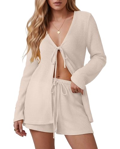 IWOLLENCE Womens Swim Cover Up Beach 2 Piece Sets, Cream White M