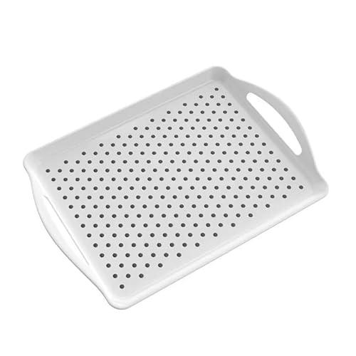 FlyNautics Non Slip Food Serving Tray with Handles, Rectangle Dishwasher Safe Plastic Tray for Snack Fruit Dessert Breakfast Drink White