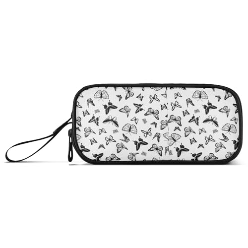 Image of Fisyme Butterflies Black White Pencil Case Large Capacity Pen Box Makeup Pouch Holder Organizer Stationery Bag for School Office College Traval