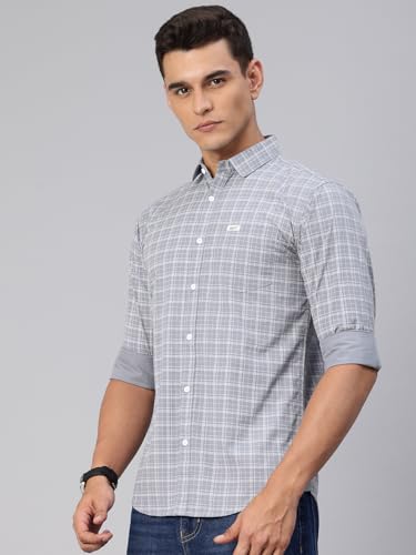 Image of Majestic Man Comfort Slim Fit Spread Collar Small Checked Cotton Casual Shirt