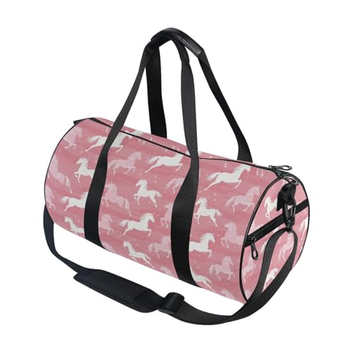 Pink Horse Sports Duffel Bag Lightweight Barrel Gym Bag with Multiple Compartments, Adjustable Strap and Full Print Design for Sports Workout and Short Trip Essentials
