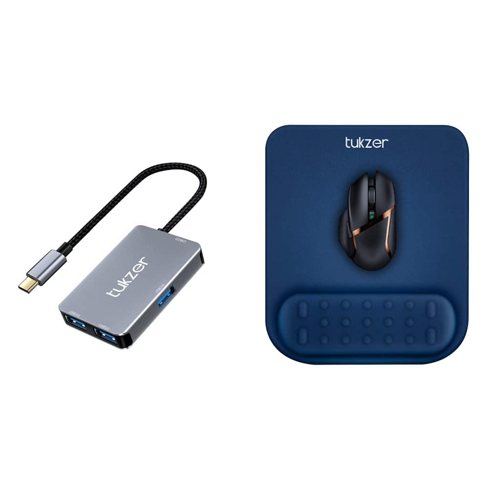 Tukzer 4-in-1 USB 3.0 HUB, Type C to USB A HUB Splitter Extender & Gel Mouse Pad Wrist Rest Memory-Foam Ergonomic Mousepad| Cushion Wrist Support & Pain Relief