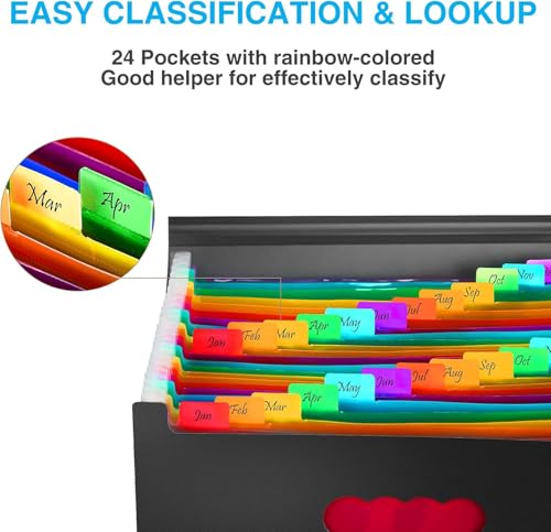 Sooez Pasta de arquivo expansível com 24 bolsos com etiquetas em branco, organizador de arquivos de