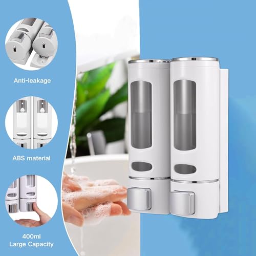 Image of CLIBO Wall Mounted White Liquid Soap Dispenser 400ml ABS Plastic for Bathroom N Kitchen | Handwash, Shampoo, Conditioner, Lotion, Shower Gel Dispenser | Leak-Proof, Durable & Easy Refill (Pack of 1)