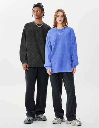 Men Oversized T-Shirts Heavy Cotton Acid Wash Vintage Unisex Long Sleeve Casual Loose Solid Basic Tee Tops3