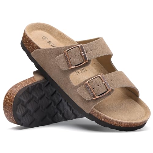 Image of KIDMI Unisex Summer Sandals Arch Support Cork Footbed Slide Sandals with Double Adjustable Buckle for Women Men
