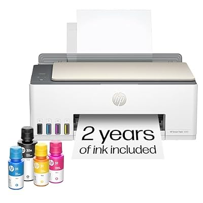 HP Smart Tank 5000 Wireless All-in-One Ink Tank Printer, Scanner, Copier with 2 Years of Ink Included, Best-for-Home, Cartridge-Free, Refillable and AI-Enabled. (5D1B6A)