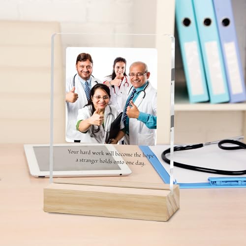 Image of Giftplease Best Doctor Photo Plaque with Wooden Stand | Personalised Gift for Doctors | Thank You Gift for Medical Professionals | Home Office Table Decor |Appreciation Frame for Doctor DCT 06