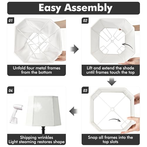 White Square Cut Corner Lamp Shades Set of 2, 9.45" × 12" × 9.45" Medium Fabric Lampshades for Table Lamps, Spider Fitter Replacement Lamp Shades for Home Decor, Easy Assembly - Image 6