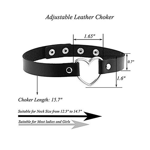 JewelryWe Schmuck Punk Herz Choker Halsband Gothic Leder Halsreif Erstellbare Kragen Halskette Collier Kette schwarz Damen