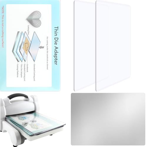 4Pcs/Sets Standard Cutting Plate Sets 2 Clear Cutting Pads & 1 Stainless Metal Shim 1 Standard Adapter Pad for Die-Cutting Machine Clear Polycarbonate Plastic CuttingPlates for Embossing Crafting