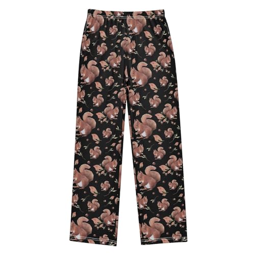 ZZXXB Squirrel Nuts Leaves Boys Long Pants Soft Trousers Elastic Waist Kids Lounge Bottoms with Pockets S-XL