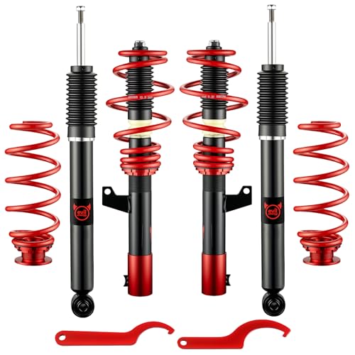 EVIL ENERGY Coilovers Compatible for Volkswagen Golf GTI Rabbit Jetta MK5 MK6 2006-2014, for Audi A3 8P (FWD) 2006-2014, Height Adjustable Lowering Kit, Twin-Tube Coilover Suspension Kit, Red