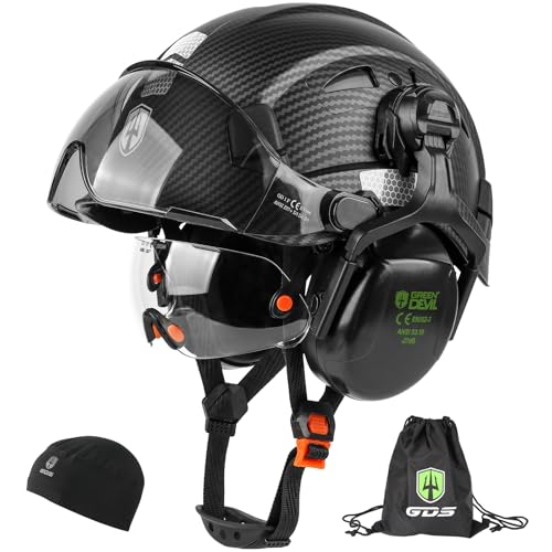GREEN DEVIL Hard Hat Safety Helmet with Visor and Ear Muffs Men Women Vented Work Hardhat ANSI Z89.1 Cascos De Construccion for Industrial Construction Forestry