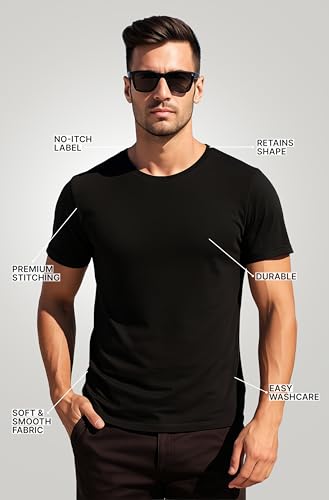 Zaccai Men's Black Cotton T-Shirt, Crewneck Short Sleeve Tee, Soft & Durable, Regular Sizes4
