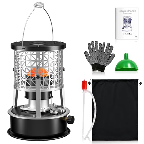 Camping Kerosene Bioethanol Heater for Outdoor Use Paraffin Heaters For Home Camping heater 360 Surround Burner Paraffin Stove for Home Patio Hiking Ice Fishing Heating Area 10-20m (sliver+black)