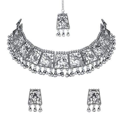 I Jewels Womens Silver Oxidised Floral Design Design Ghungroo Cho...