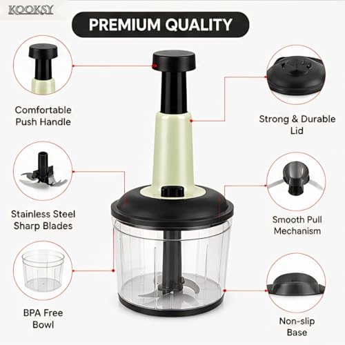 Image of Push Chopper for Kitchen Use 650 ML, Onion Cutter, Push Chopper with 3 Blades, Vegetable Chopper Kitchen Items for Home Cutting Vegetables, Ginger, Garlic, Salad, Tomato, Potato (Multicolour)