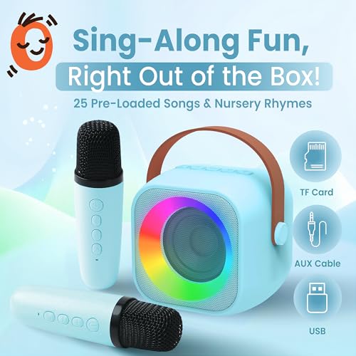 Two3Sevens Mini Karaoke Machine for Kids, Includes 25 Kids Songs, Bluetooth Speaker 2 Microphones, Birthday Gifts Toys Age 2, 3, 4, 5, 6, 7, 8, 9, 10+ Year Old Girls, Boys, & Toddlers