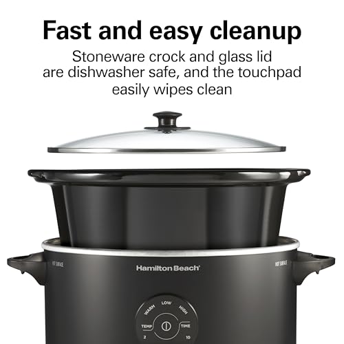 Image of Hamilton Beach 7 Quart Set & Forget Portable Programmable Slow Cooker | 15 Cooking Options With 5 Time and 3 Heat Functions | Lid Latch | Dishwasher Safe Stoneware Crock & Glass Lid | Black | 33670
