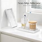 Luxspire Bathroom Vanity Tray - 2 Pack (7.9" x 4") Silicone Soap Dish for Kitchen Countertop, Bathroom Counter Tray for Soap Dispenser Perfume Jewelry Accessories, Marble White - Image 2
