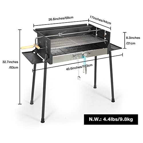 Grande barbecue a carbone con affumicatore offset, portatile e regolabile, con tavolini pieghevoli e tavolo in materiale