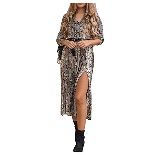 OverDose mujer vestidos Invierno Estampado De Serpiente Original Camisa Larga Falda Solapas Vestidos Mujer Largos Cover